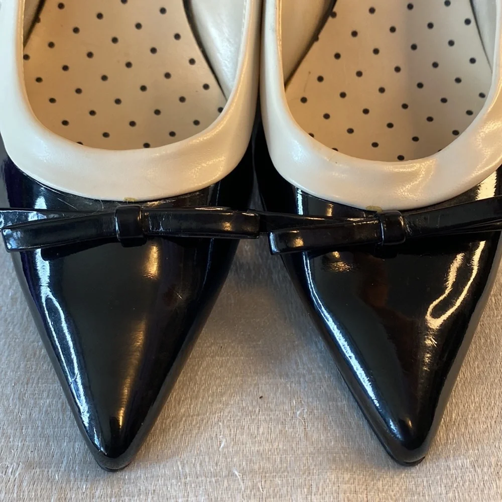 Anne Klein Black and White Patent Leather Pointed Toe Heels